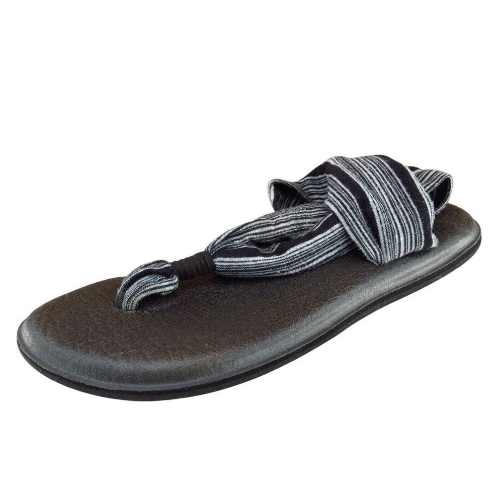 Sanuk Size 9 Medium Black Slingback Fabric Women Flat Sandals